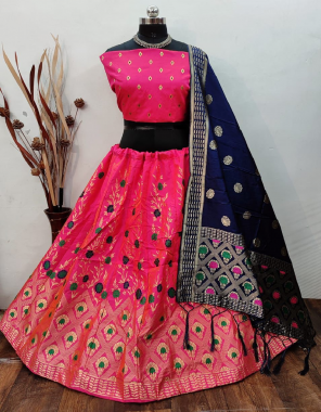 pink lehenga -banarasi brocade silk with cancan semi stitch |blouse -pure banarasi silk |dupatta -pure banarasi silk fabric weaving jacqaurd work wedding 