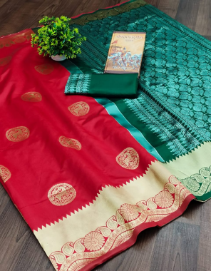 red soft kacnhipuram silk fabric weaving jacqaurd work festive  