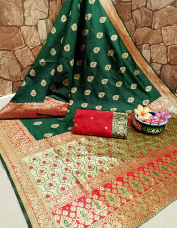 green red soft lichi banarasi silk fabric weaving jacqaurd  work ethnic 