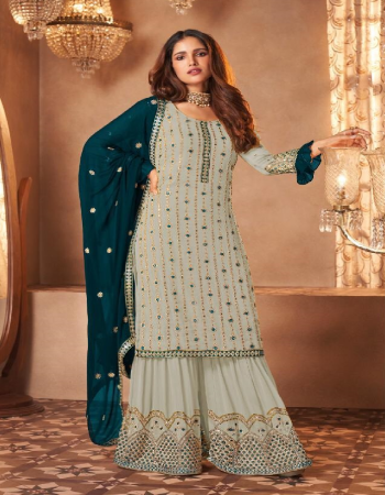 sky heavy faux georgette with embroidery  fabric embroidery work work ethnic 