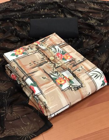 brown top - chanderi silk with digital print ( 2 m ) | bottom - semi cotton ( 2 m) | inner - semi cotton ( 1.80 m) | dupatta - chiffon foil print ( 2 m) fabric digital print work festive 