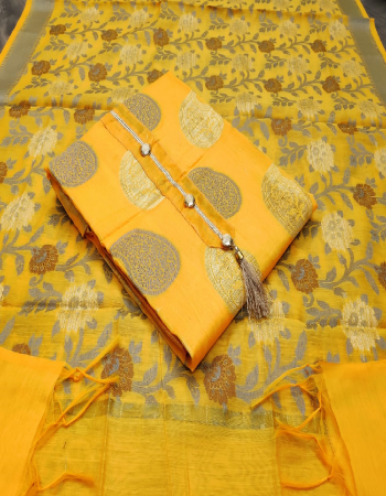 yellow top - pure banarasi jacquard with tie botton jumka ( 2 m) | inner - santoon ( 1.60 m) | bottom - santoon ( 2.0 m)  | dupatta - pure banarasi ( 2.25 m) fabric printed work festive 