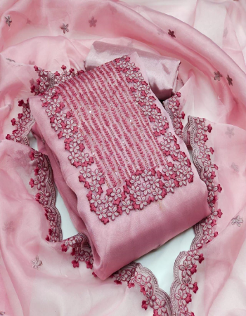 pink top - organza ( 1.9 m) | bottom / inner - santoon ( 3.6 m) | dupatta - organza with border work ( 2.1 m)  fabric embroidery work casual 