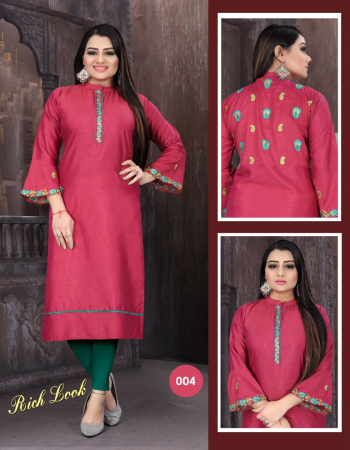 pink heavy rayon liquid | length - 44 fabric embroidery work party wear 