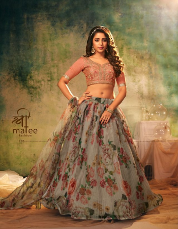 grey blouse - heavy banglori with embroidery sequnace work | lehenga - heavy organza with digital print and crushed plated pattern with heavy quality can - can ( 4.2 m flair ) | dupatta - heavy organza with digital print ( cut 2.40 m) | size - blouse - unstitched & lehenga - semi stitched fabric sequance + heavy embroidery work casual 