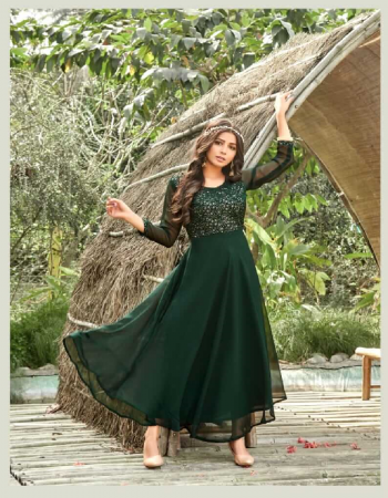 dark green heavy georgette with inner | length - 52 fabric embroidery work casual 