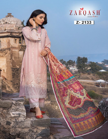 pink top - cotton with heavy embroidery | inner bottom - heavy cotton | dupatta - chiffon digital print / d no - 2134 or 2135 nazneen with embroidery fabric heavy embroidery work casual 