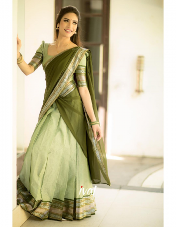 pista kanjivaram silk zari lehenga ( 3.30 m) | blouse - self ( 1 m) | dupatta - georgette with jacquard border ( 2.20 m) fabric zari work work festive 