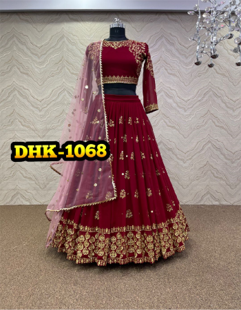 maroon lehenga - fox georgette with heavy embroidery sequance work | lehenga inner - micro cotton | choli - heavy fox georgette | sleeves - full sleeve with embroidery sequance work | dupatta - heavy butterfly net with sequance with fancy lace border  fabric heavy embroidery work festive 
