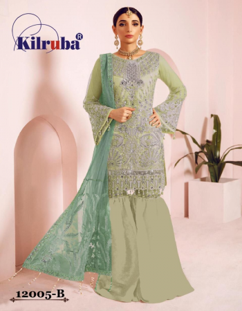 parrot green top - georgette with embroidery sequance work mirror and pearl work - sleeves - embroidery perl | inner & bottom - santoon | dupatta - super chiffon with both side sequance embroidery and four side lace patti | size - fits upto 54 | length - 54 fabric heavy embroidery work ethnic 