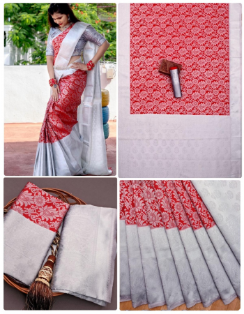 red soft lichi silk  fabric jacquard work festive 