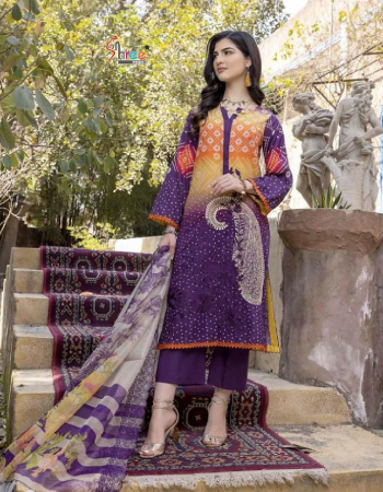 purple top - pure lawn cotton print with self & patch work | bottom - semi lawn | dupatta - cotton with heavy border embroidered [ pakistani copy ] fabric printed work party wear 