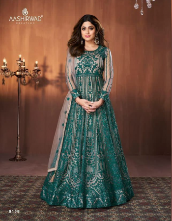 rama top -net with embroidery sequance work | sleeves - net with embroidery work | inner & bottom - satin | dupatta - net with embroidery work | length - max upto 56 | size - max upto 40| flair - max upto 3.20 | type - semi stitched  fabric embroidery sequance work work party wear 