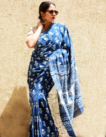 blue saree - muslin cotton | blouse - white colur plain satin silk blouse fabric printed work casual 