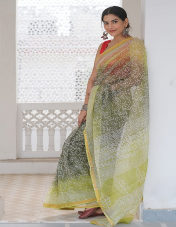 yellow saree - kota doriya zari border with digital printed | blouse - banglori satin  fabric digital printed work festive 