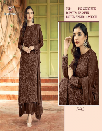brown top - fox georgette with embroidery sequance with moti work | bottom - santoon | inner - santoon | dupatta - nazneen with embroidery work | size - 56 ( 8xl)  fabric embroidery work party wear 
