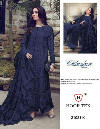 navy blue top - cotton with embroidery moti work  | bottom - semi lawn | dupatta - net with embroidery work | size - 59 ( 9xl ) fabric embroidery work party wear 