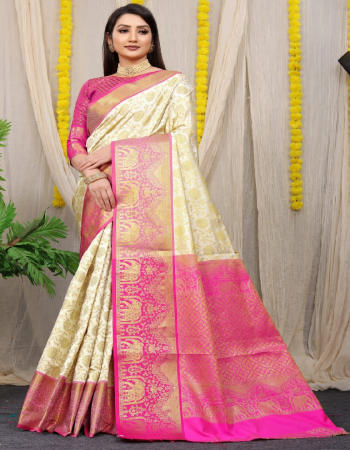 white saree - kanchipuram pattu silk | blouse - zari weaving brocade blouse  fabric weaving work festive 