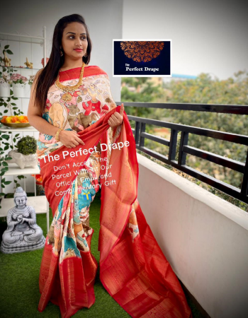 peach pratibha soft banarasi silk kalamkari block print  fabric printed work festive 