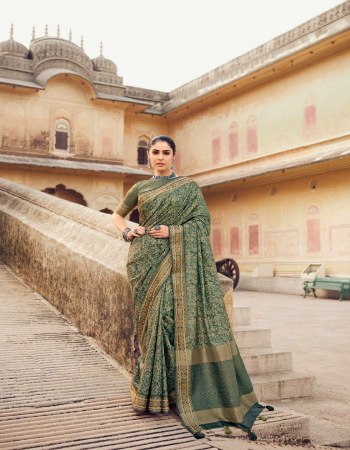 green chhapa silk with weaving border fabric weaving work festive 