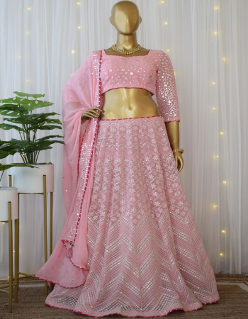 pink choli - georgette | size - unstitch upto 44 | lehenga - georgette | inner - crep | size - semi stitch upto 44 ( xxl ) | dupatta - georgette embroidery sequance work  fabric embroidery work casual 