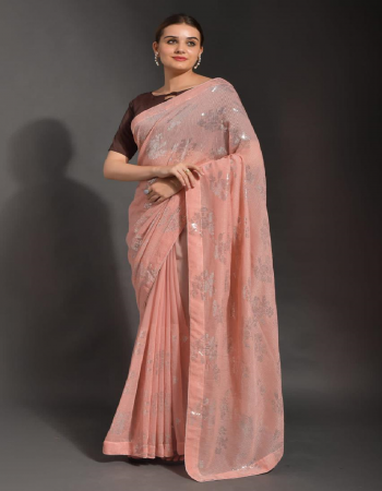 peach saree - heavy georgette | blouse - satin banglori  fabric sequance embroidery work casual 