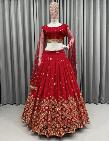 red choli - soft net | size - unstitch upto 42 | lehenga - soft net | inner - silk | stitching type - semistitch upto 44 | flair - 3m with canvas fabric embroidery work casual 