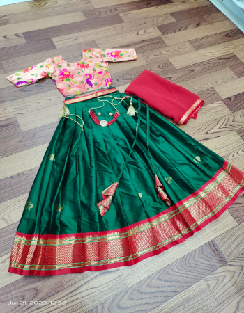 dark green lehenga - pure lichi silk ( semi stitched ) | blouse - heavy banarasi jacquard weaving silk ( fully stitched ) | dupatta - heavy georgette with less work  fabric weaving work ethnic 