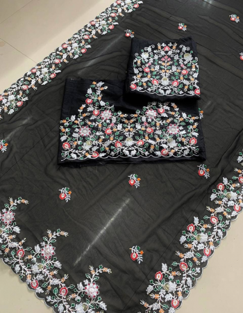 black saree - georgette | blouse - mono banglory silk fabric heavy embroidery work festive 