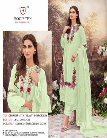parrot green top - fox georgette with embroidery sequance moti work | bottom - santoon ( patch )  | inner - santoon | dupatta - nazneen  with embroidery work | size - 58 ( 9xl ) fabric embroidery work festive 