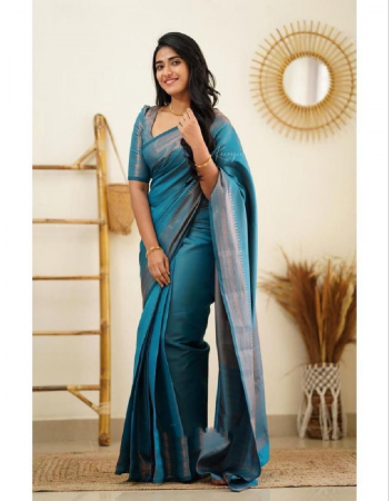 sky blue saree - soft lichi silk cloth | blouse - exclusive jacquard border ( master copy ) fabric weaving work festive 