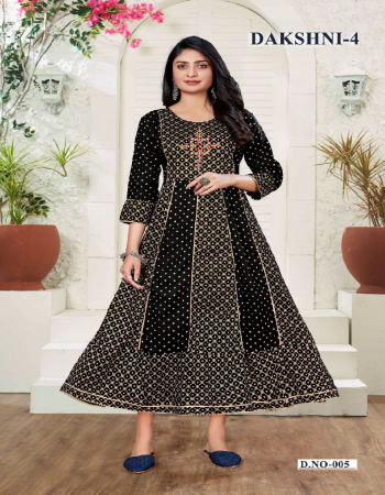 black heavy rayon gold print with neck embroidery | length - 50 