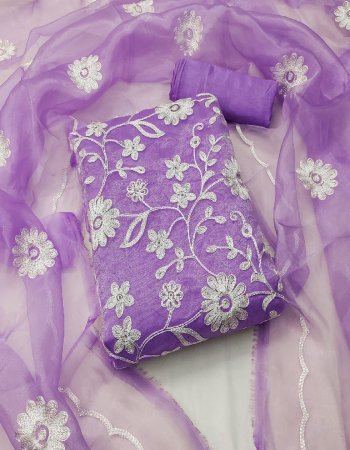 purple top - organza ( 1.9 m) | bottom & inner - santoon ( 3.6 m) | dupatta - organza with border work ( 2.1 m) fabric embroidery work casual 