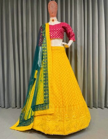 yellow choli -  banglory | inner - crep | size - unstitch upto 44 | lehenga - georgette | inner - crep | size - xxl | stitching type - semi stitched | flair - 3.5 m with canvas with cancan | dupatta - soft net chinestich with sequance ( 2.2 m)  fabric embroidery work casual 