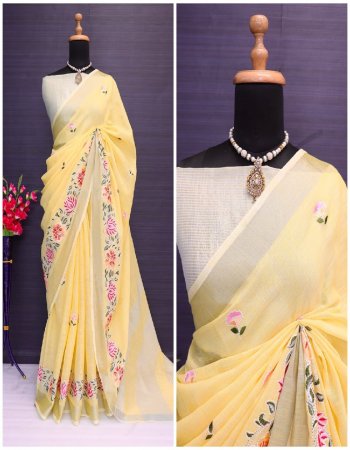 yellow saree - linen handloom | blouse - running weaving blouse fabric weaving work caual 