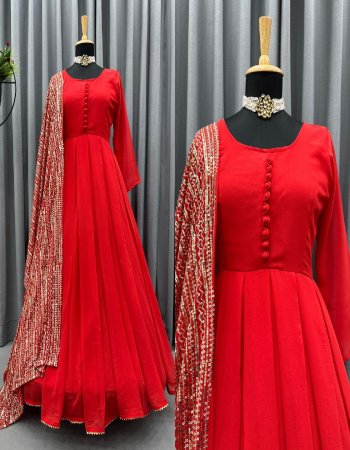 red suit - faux georgette with inner | dupatta - faux georgettte with thread sequance work ( 2.2 m) fabric sequance work casual 