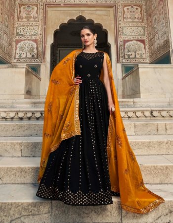 black gown - georgette | inner - silk crepe | top length - 58 | inner length - 3 | dupatta - shimmer ( 2.30 m) | size - customized from 34 to 36 ( semi stitched )  fabric thread sequance work work casual 