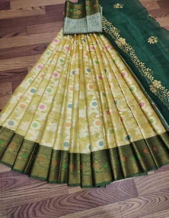 yellow lehenga - pure kanjivaram silk ( 3 m) | blouse - jacquard ( 1 m) | dupatta - organza with 2 side piping  fabric weaving work party wear 