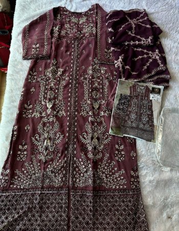 wine top - georgette with embroidery ( semi stitched ) | bottom & inner - santoon | dupatta - georgette embroidered  fabric embroidery work party wear 