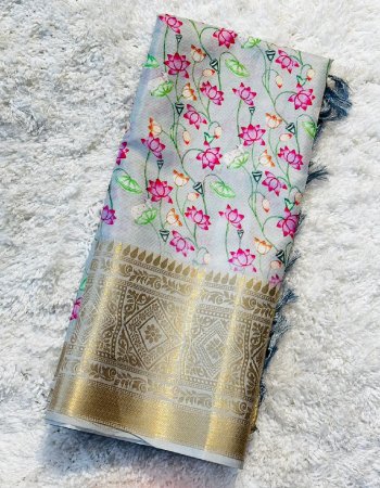 sky blue silk with kalamkari printed fabric printed work festive 