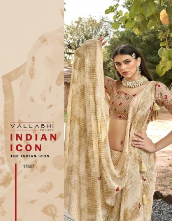 cream georgette with foil printed  fabric printed work festive 