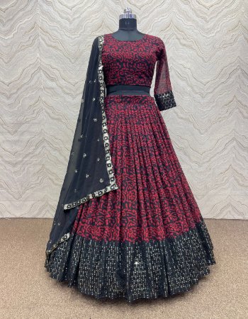 red lehenga - heavy faux georgette | inner - micro cotton | lehenga length - 42 -44 inch | flair - 3 m | type - semi stitched | choli - heavy faux georgette | sleeves - half sleeves with embroidery sequance work | type - unstitched ( 1 m fabric ) | dupatta - heavy faux georgette embroidered lace border ( 2.1 m) fabric digital printed work festive 