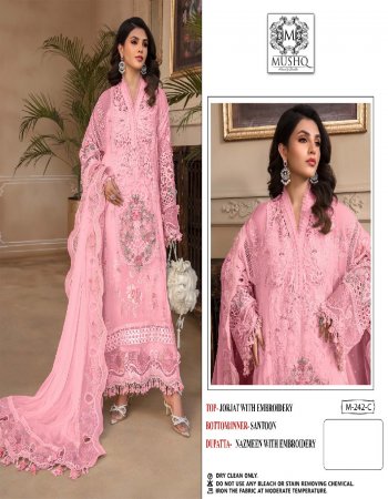 pink top - heavy fox georgette embroidered with diamond work | dupatta - net ( heavy embroidery work ) | inner - santoon | bottom - santoon  fabric embroidery work casual 