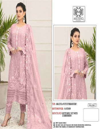 pink top - pure organza embroidered work with moti work | dupatta - pure net with embroidery work with cut work | inner - santoon | bottom - santoon with work  fabric embroidery work festive 
