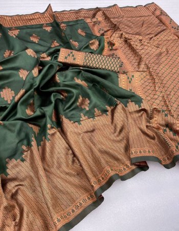 dark green banarasi soft silk fabric weaving work festive 