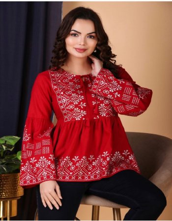 red rayon foil work | length - 28+ fabric printed work festive 