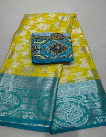 yellow saree - silk pure handloom | blouse - handwork khatli dharmavarm heavy blouse work fabric khatli work work ethnic 