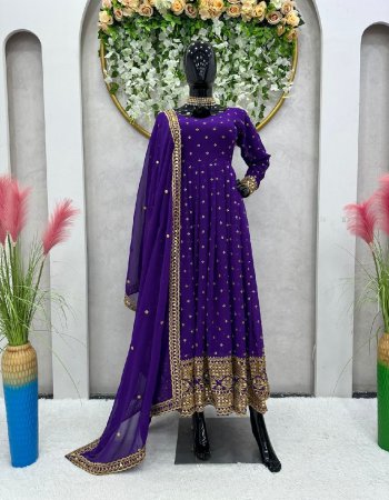 purple top - faux georgette with thread sequance work | inner - micro | stitching - m ( 38 ) | l ( 40 ) | xl ( 42 ) | dupatta - faux  georgette with thread sequance four side lace border  fabric thread work work ethnic 