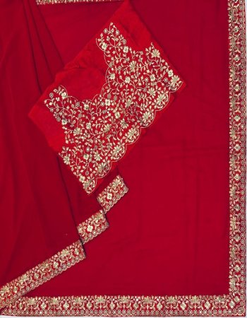 red saree - georgette embroidery sequance work | blouse - heavy banglory silk fabric embroidery work ethnic 