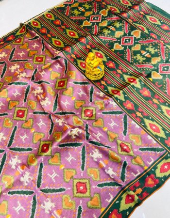 pink silk with patola printed  fabric printed work party wear 